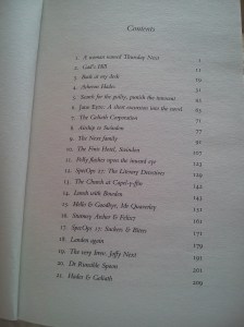 eyre affair - contents page